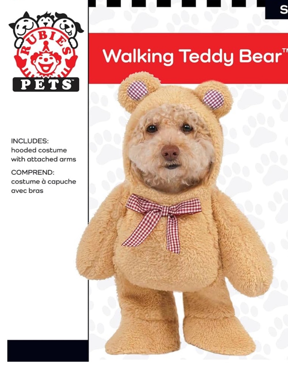 Rubie's Plush Teddy Bear Dog Costume in Tan with Red Gingham Bow